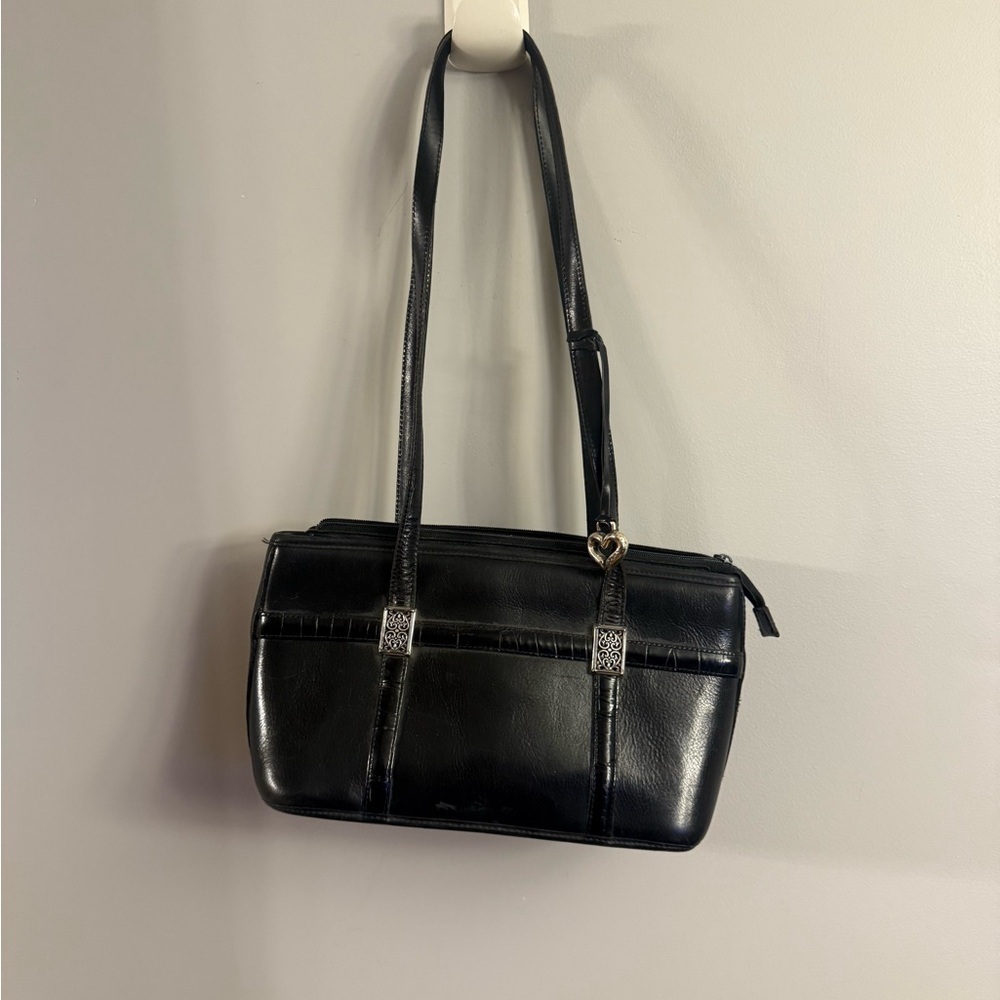 Brighton Black Leather Shoulder Bag w/ Heart Charm